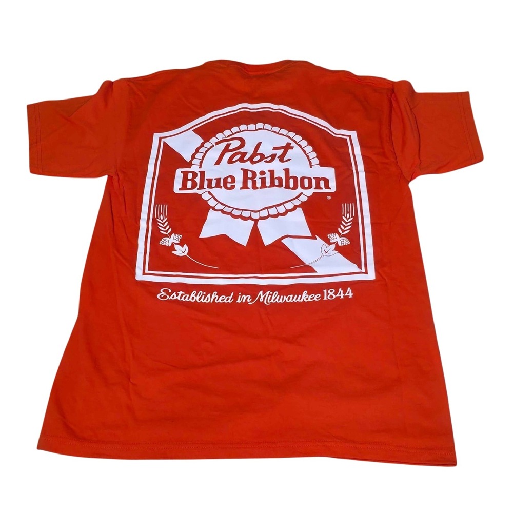 Pabst Blue Ribbon PBR Classic Beer Logo‎ Mens Tee T-Shirt Size Medium Orange NEW